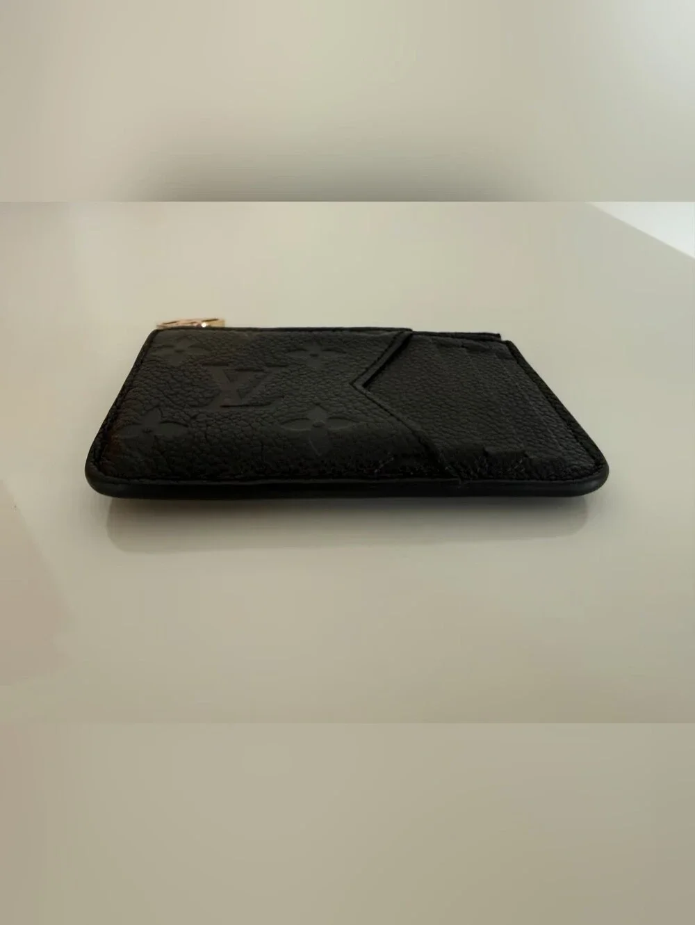 Louis Vuitton Black Embossed Leather Card & Key Pouch with Gold Charm